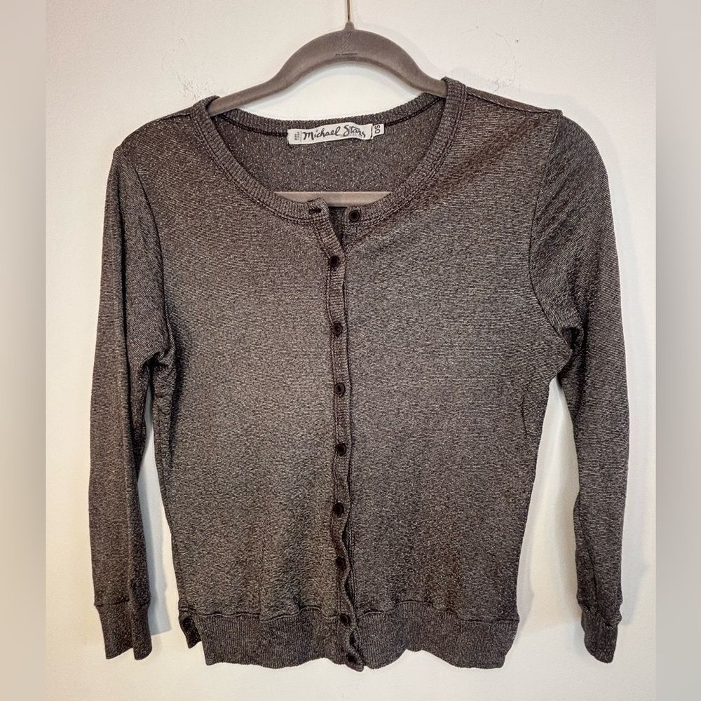 Michael Stars GUC gray/silver metallic striped Ruiz button cardigan Size OS